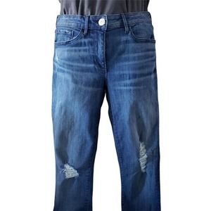 3X1 Distressed 5-Pocket Whiskered Jeans, Medium Blue Wash, Sz 26